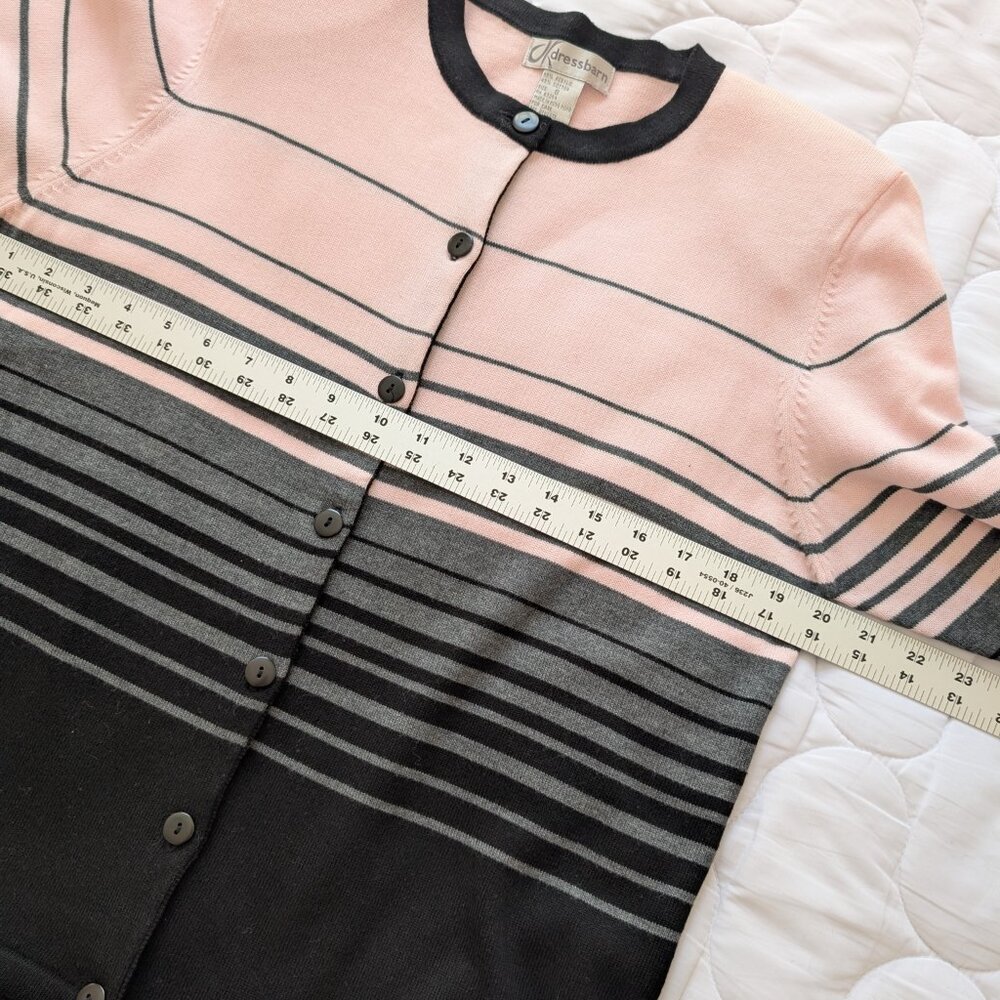 Dress Barn pink gray black striped lightweight cardigan Small EUC - Picture 5 of 9